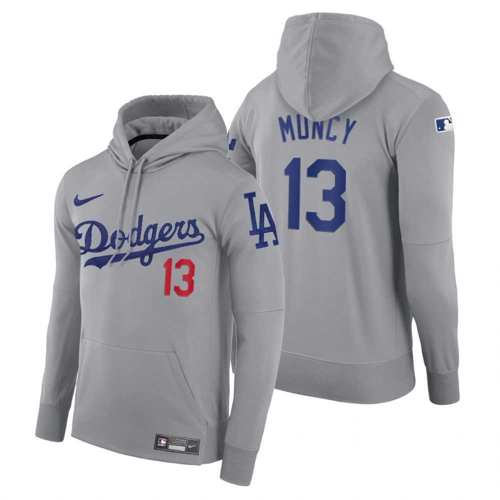 Men Los Angeles Dodgers 13 Muncy gray road hoodie 2021 MLB Nike Jerseys
